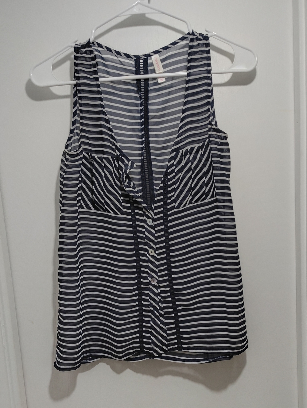 Xhilaration Navy and White Striped Sleeveless Button Front Camisole